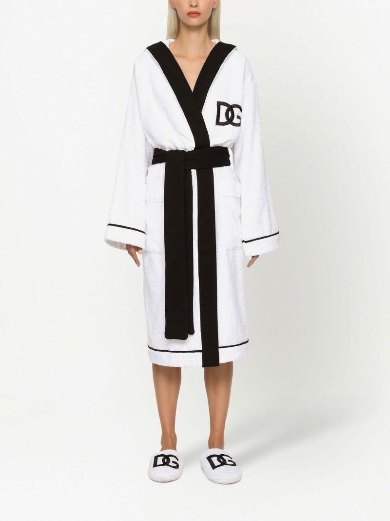 White Logo-embroidered Cotton Robe