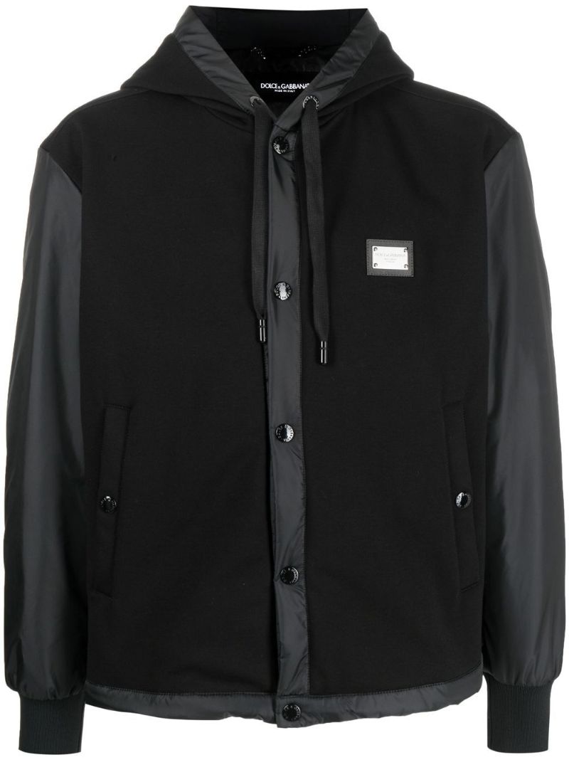 Black Logo Plaque Hooded Jacket