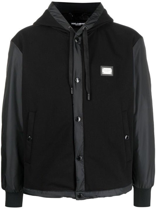 Black Logo Plaque Hooded Jacket