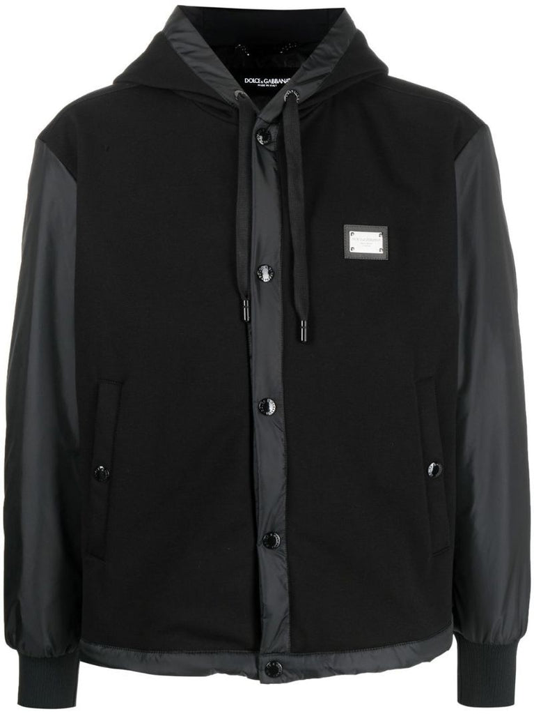 Black Logo Plaque Hooded Jacket