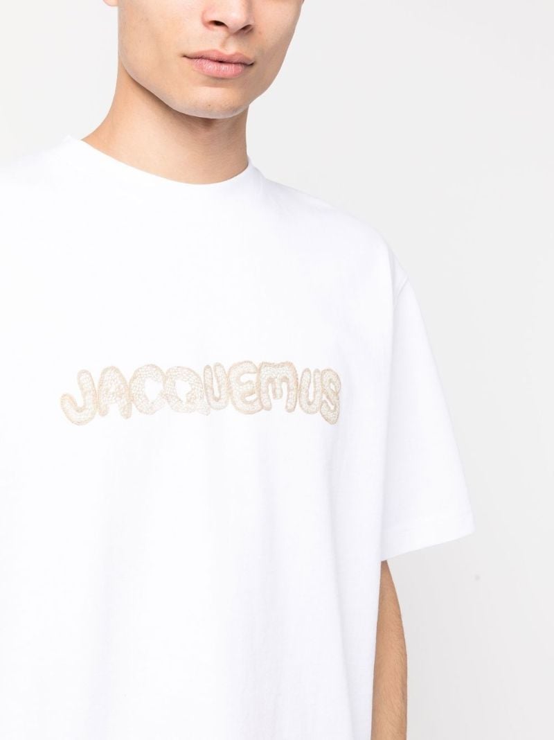 White Logo Embroidered Cotton T-shirt