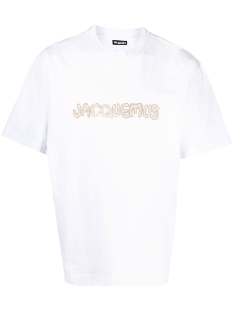 White Logo Embroidered Cotton T-shirt