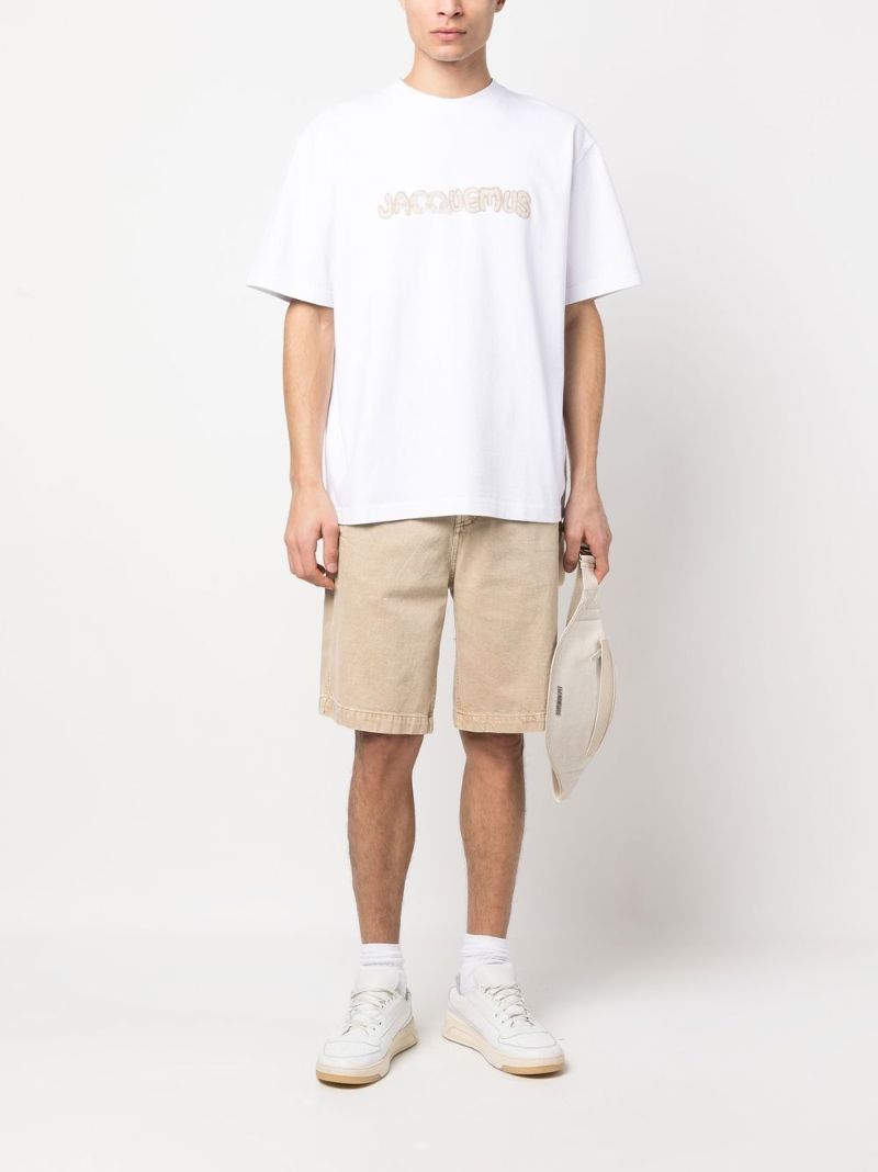 White Logo Embroidered Cotton T-shirt