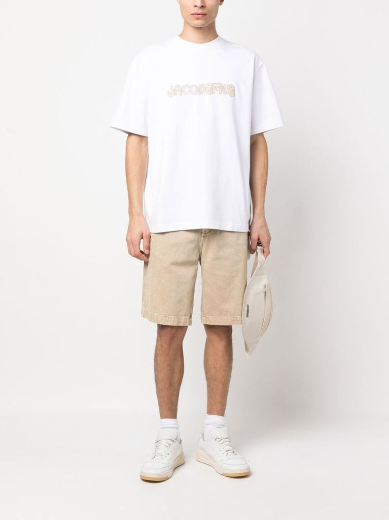 White Logo Embroidered Cotton T-shirt