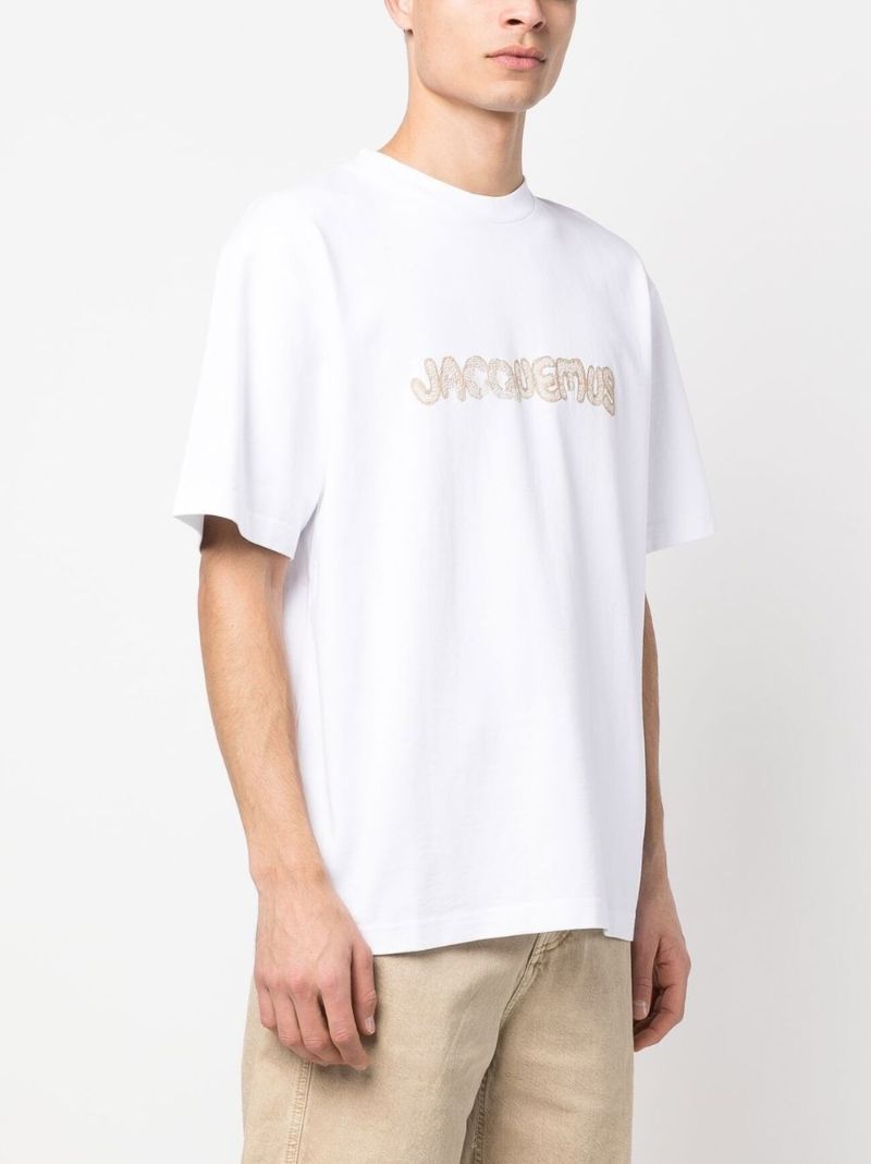 White Logo Embroidered Cotton T-shirt