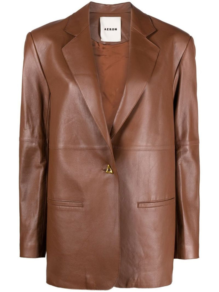 Brown Single-breasted Leather Blazer