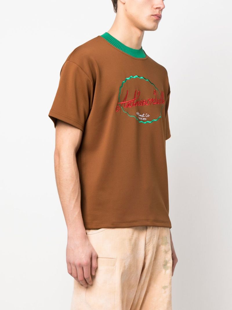 Brown Embroidered Logo T-shirt