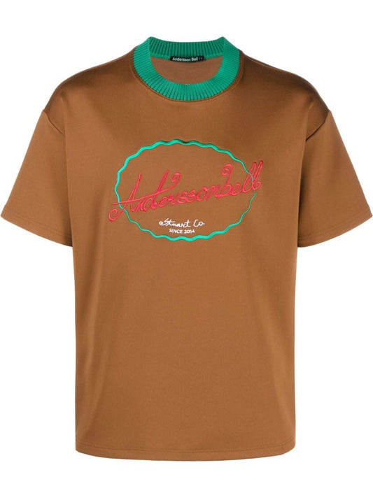 Brown Embroidered Logo T-shirt