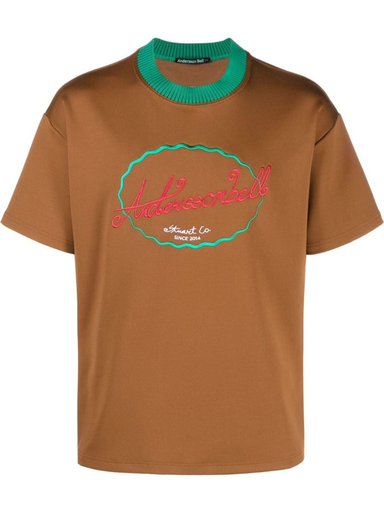 Brown Embroidered Logo T-shirt