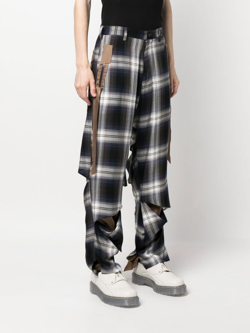 Blue Slash Plaid Print Trousers