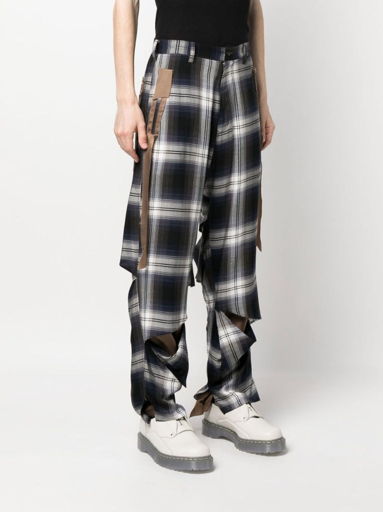 Blue Slash Plaid Print Trousers