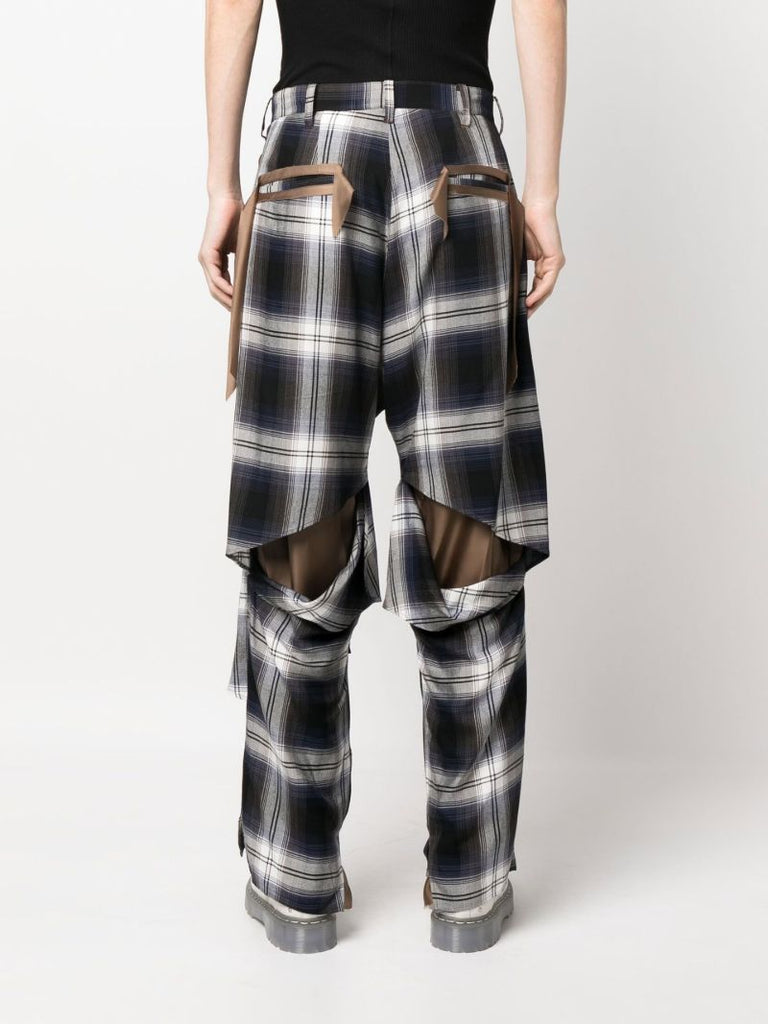 Blue Slash Plaid Print Trousers