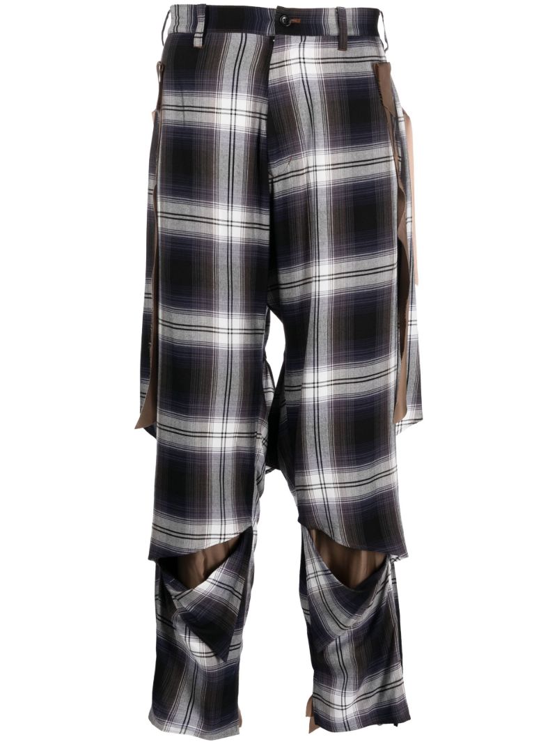 Blue Slash Plaid Print Trousers