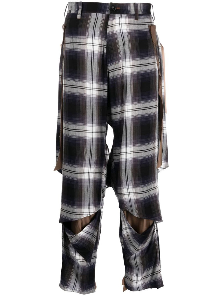 Blue Slash Plaid Print Trousers