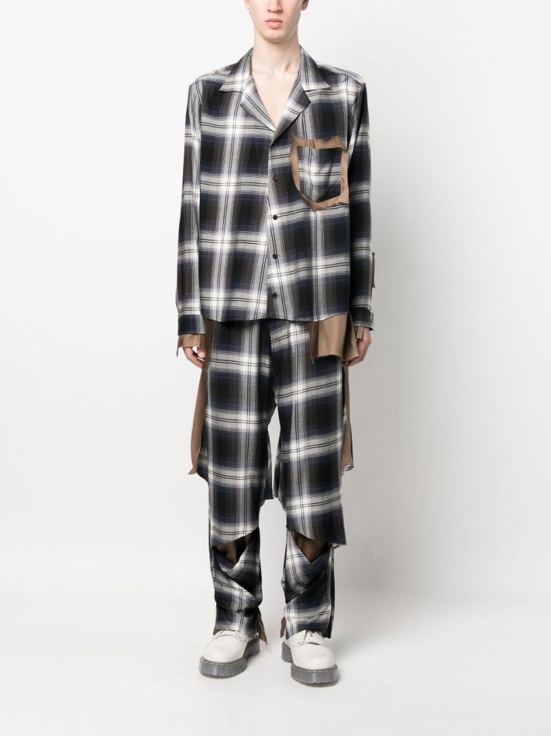 Blue Slash Plaid Print Trousers