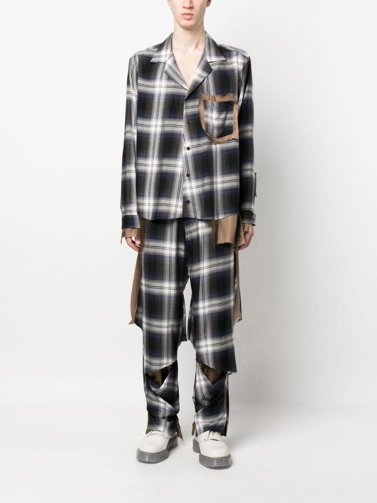 Blue Slash Plaid Print Trousers