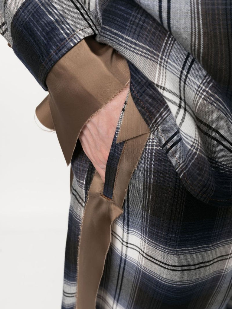 Blue Slash Plaid Print Trousers