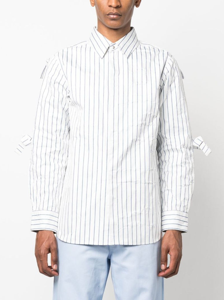 White Metal Stripe Knot Detail Shirt