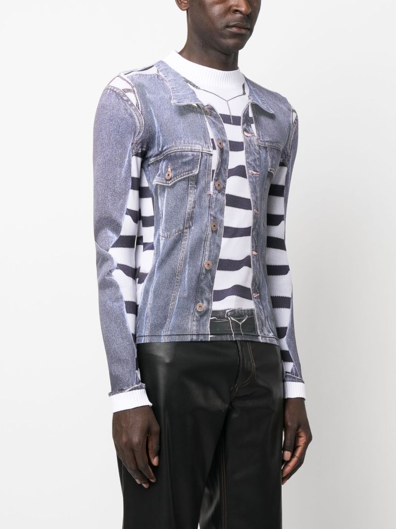 Blue Trompe L'oeil-print T-shirt