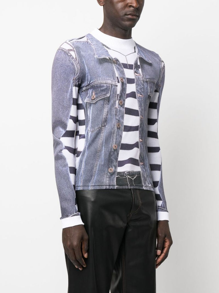 Blue Trompe L'oeil-print T-shirt