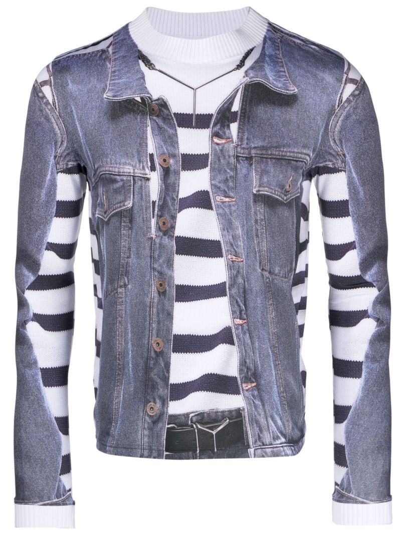 Blue Trompe L'oeil-print T-shirt