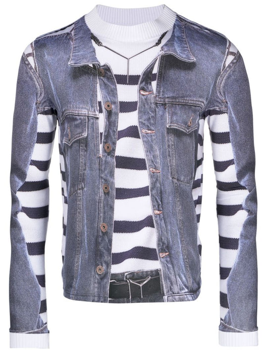 Blue Trompe L'oeil-print T-shirt