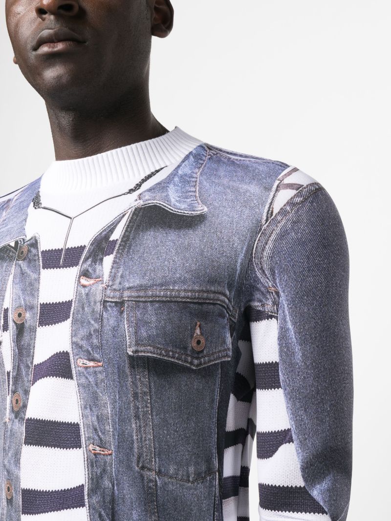 Blue Trompe L'oeil-print T-shirt