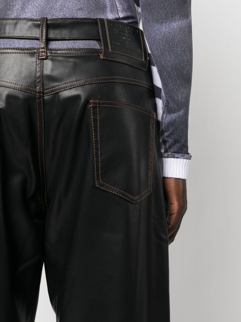 Black Cut-out Faux Leather Wide-leg Trousers