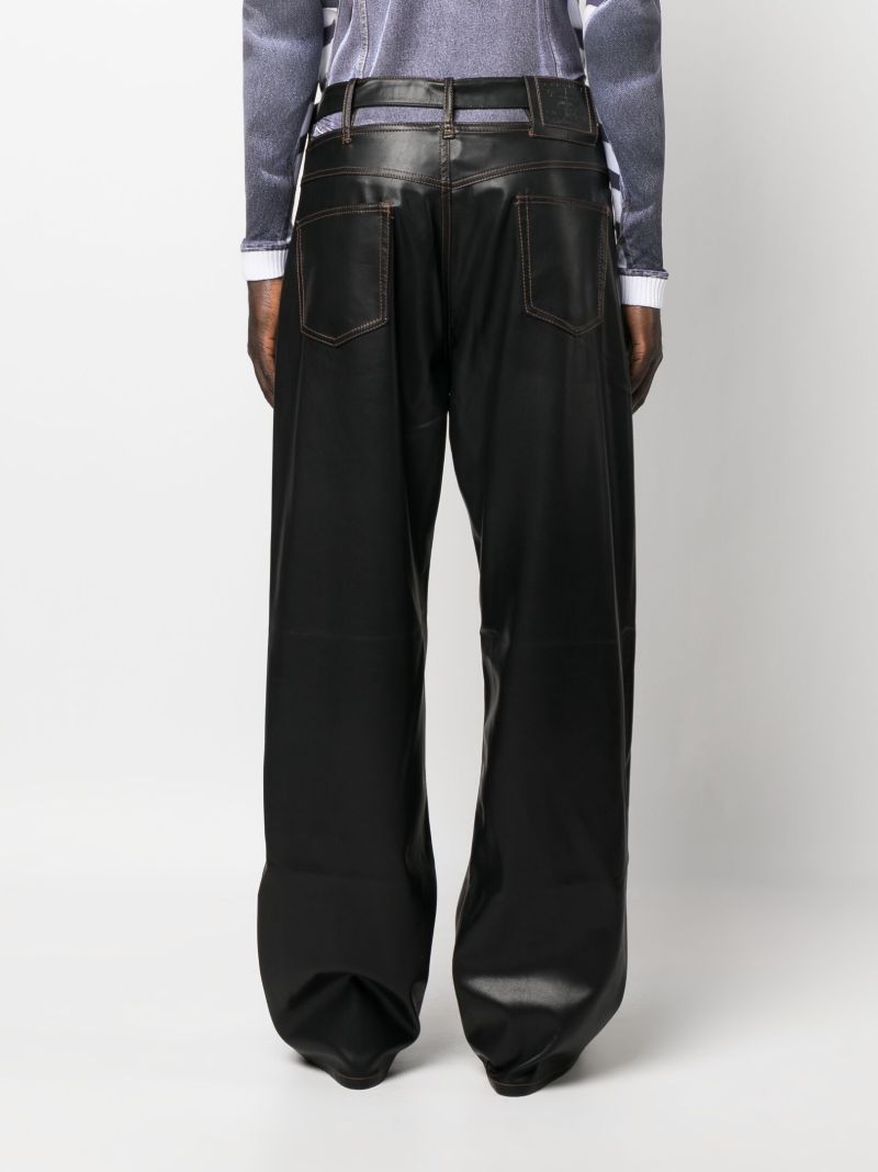 Black Cut-out Faux Leather Wide-leg Trousers