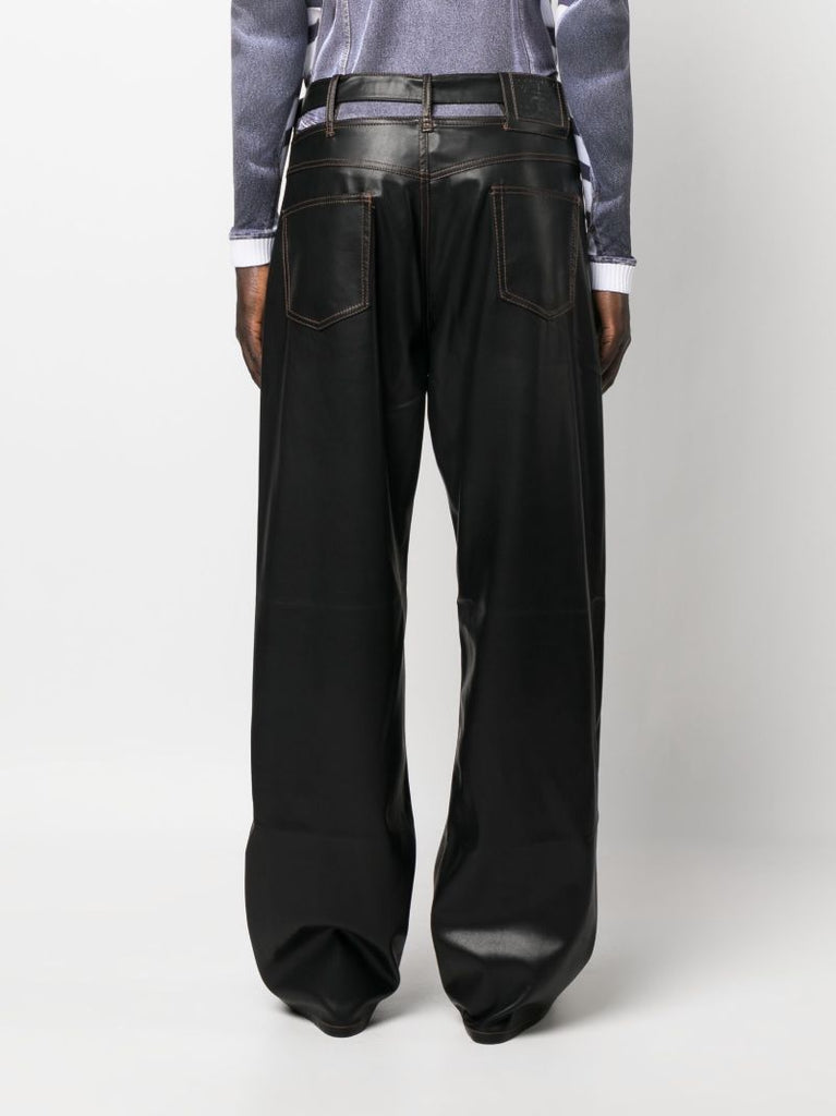 Black Cut-out Faux Leather Wide-leg Trousers