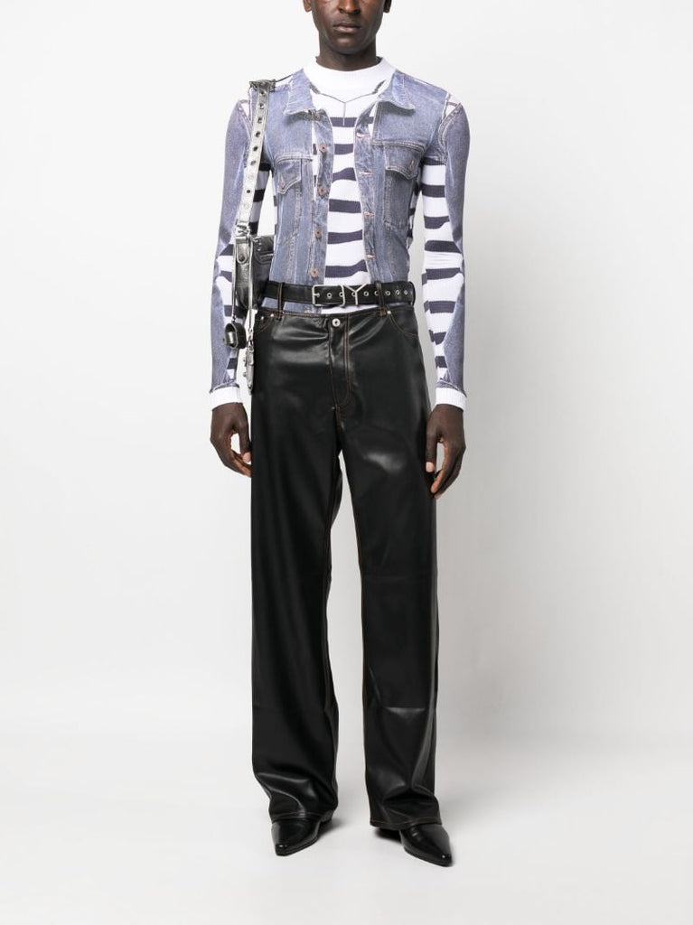 Black Cut-out Faux Leather Wide-leg Trousers
