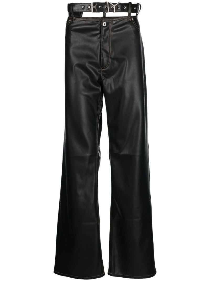 Black Cut-out Faux Leather Wide-leg Trousers