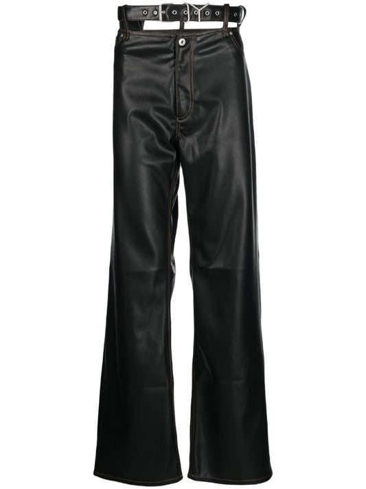 Black Cut-out Faux Leather Wide-leg Trousers