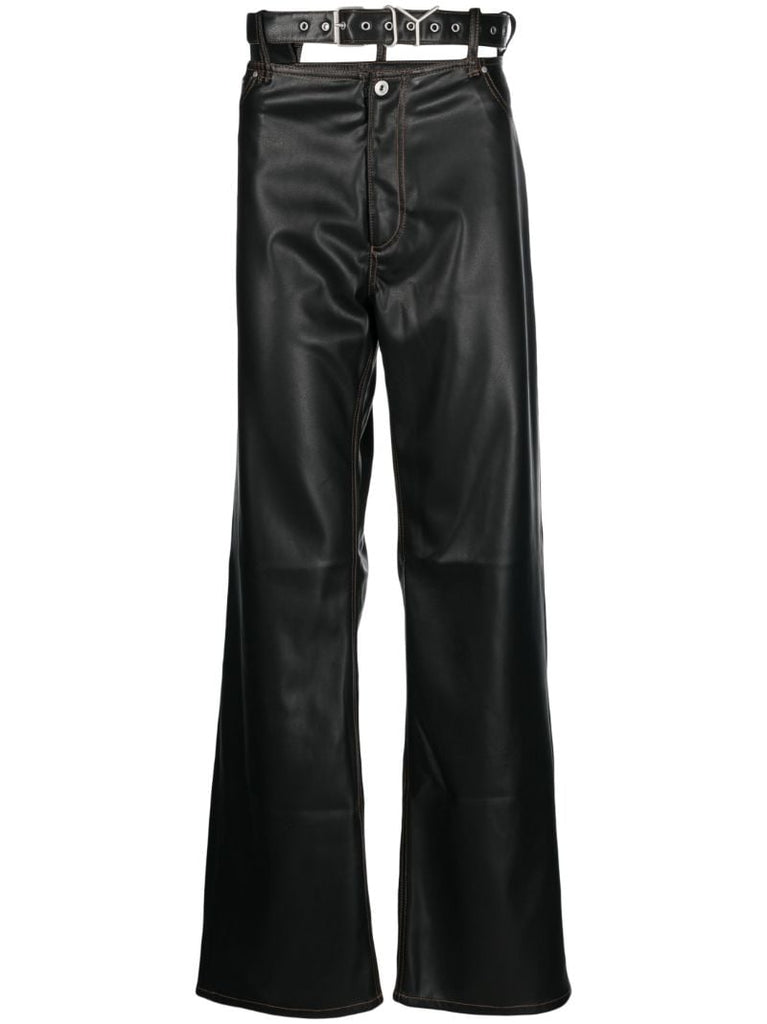 Black Cut-out Faux Leather Wide-leg Trousers