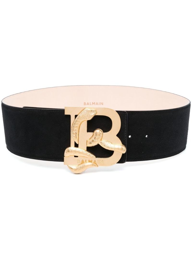 Black Adjustable Logo Plaque Leather Belt