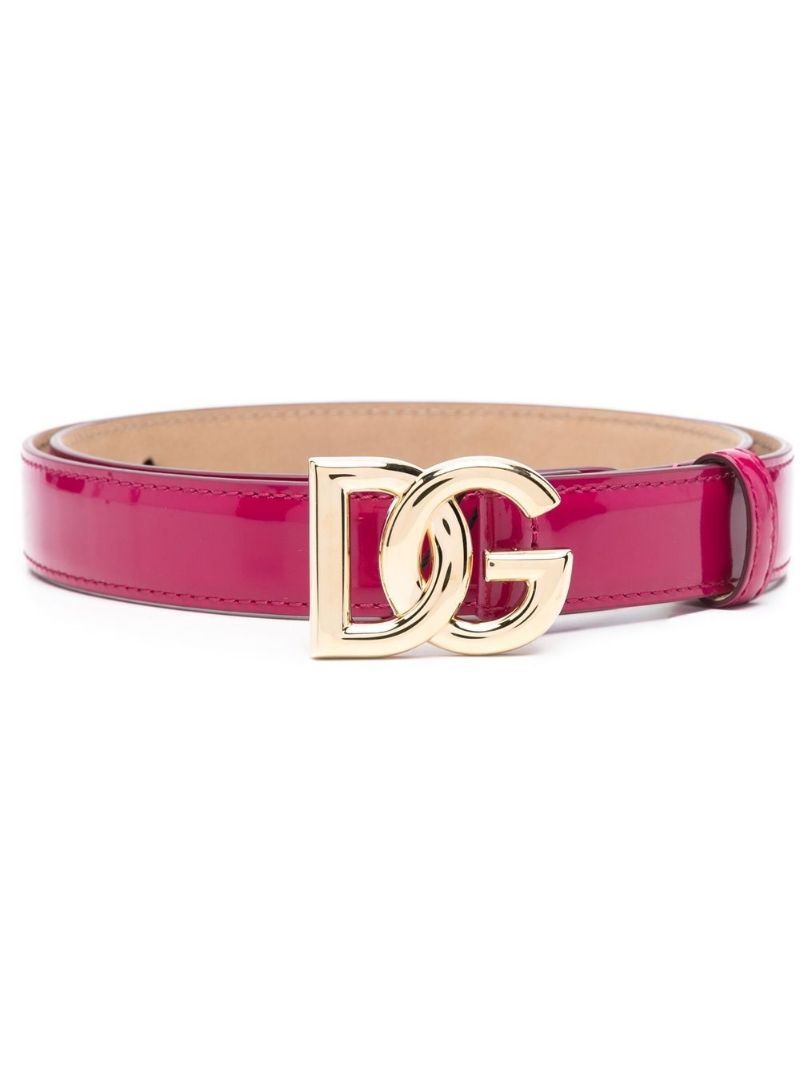 Pink Logo Buckle Leather Belt
