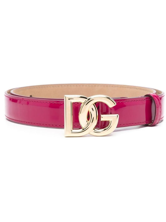 Pink Logo Buckle Leather Belt