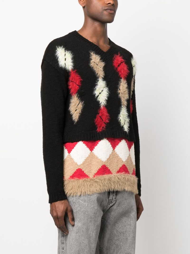 Black Argyle V-neck Sweater