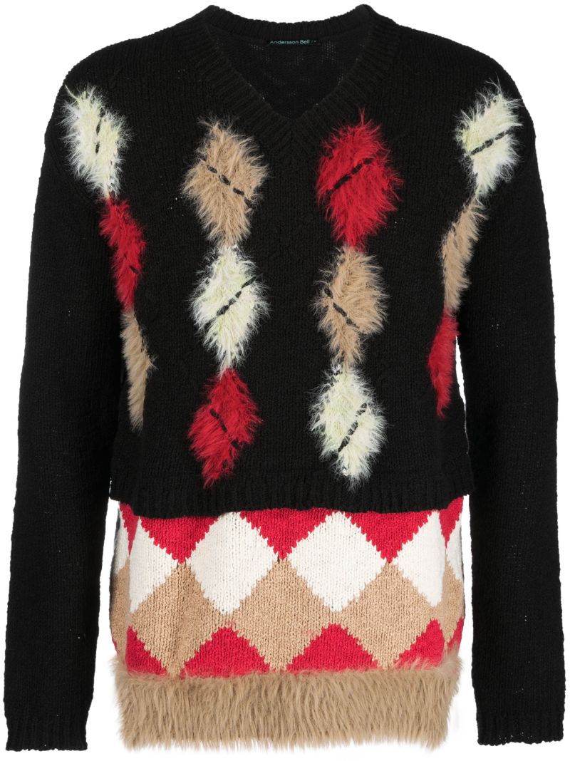 Black Argyle V-neck Sweater