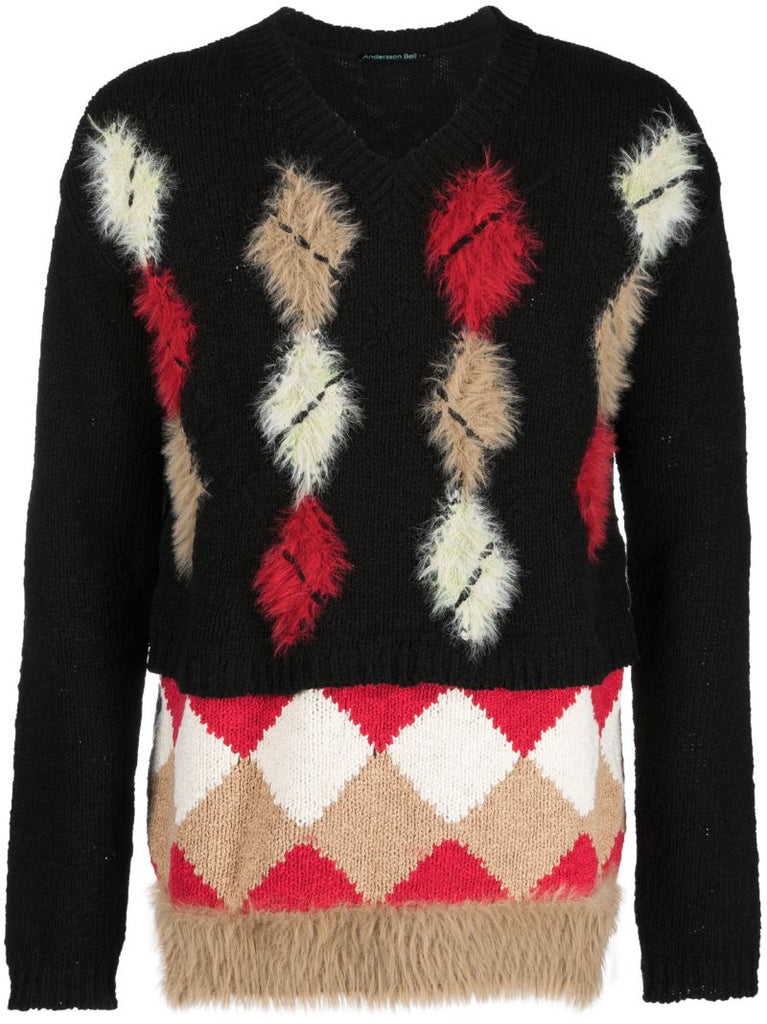 Black Argyle V-neck Sweater
