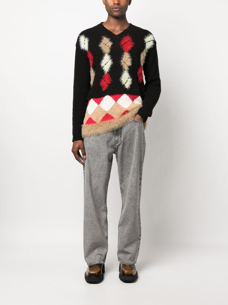 Black Argyle V-neck Sweater