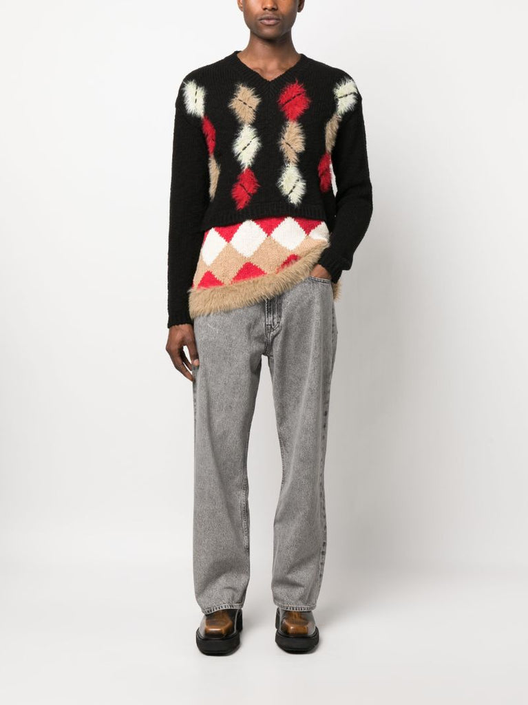 Black Argyle V-neck Sweater
