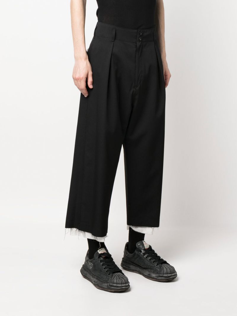 Black Cropped Wide Leg Wool Trousers