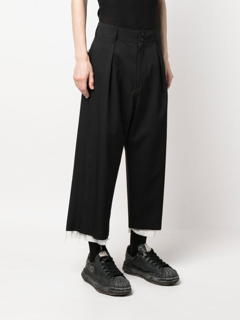 Black Cropped Wide Leg Wool Trousers