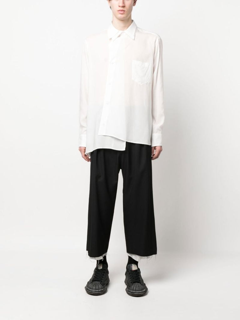 Black Cropped Wide Leg Wool Trousers