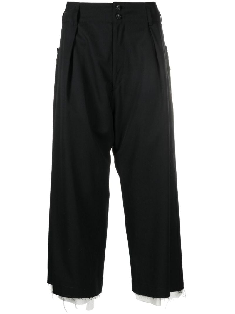 Black Cropped Wide Leg Wool Trousers