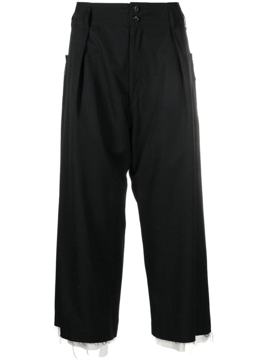 Black Cropped Wide Leg Wool Trousers