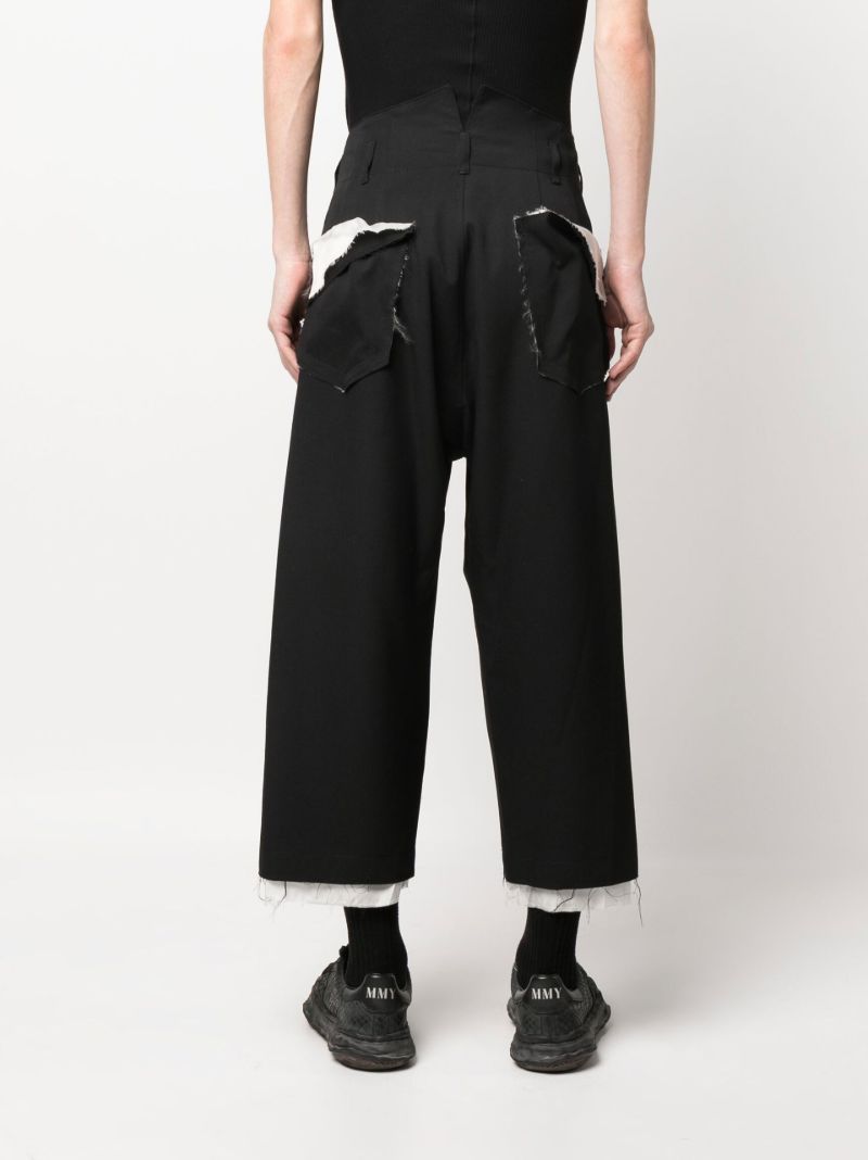 Black Cropped Wide Leg Wool Trousers