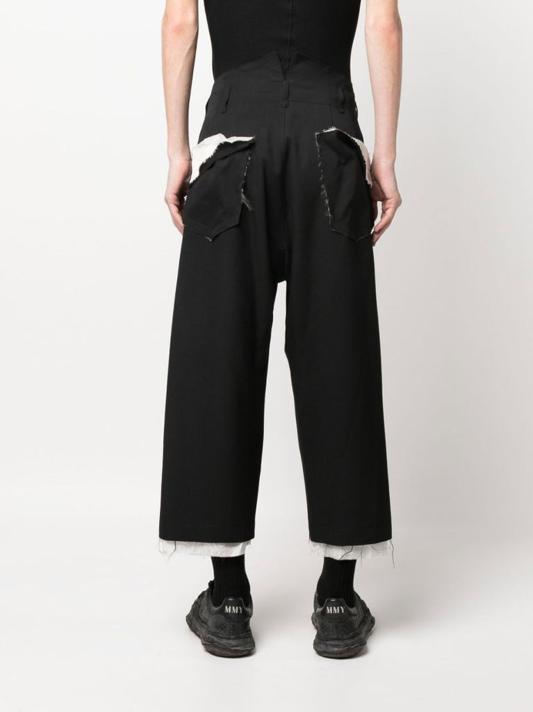 Black Cropped Wide Leg Wool Trousers