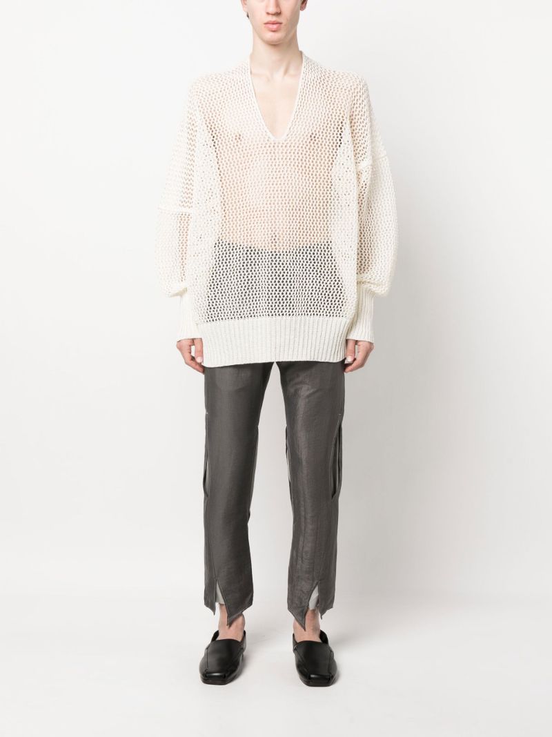 White Mesh Knit V-neck Jumper